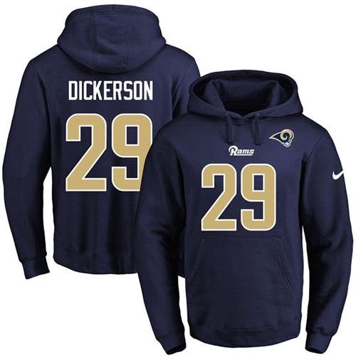 Nike Rams #29 Eric Dickerson Navy Blue Name & Number Pullover NFL Hoodie - Click Image to Close